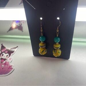 Premier Designs Elegant Yellow and Green Beaded Earrings